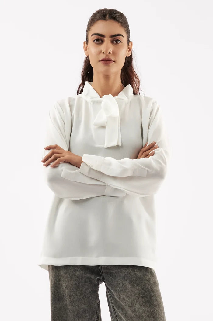 Women's Self Tie Neck Blouse White