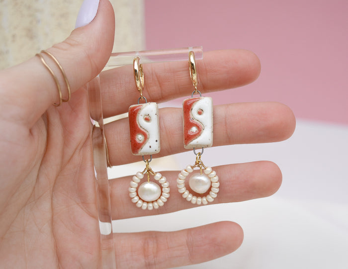 Yin Yang and Pearls Earrings - Juice Ceramics