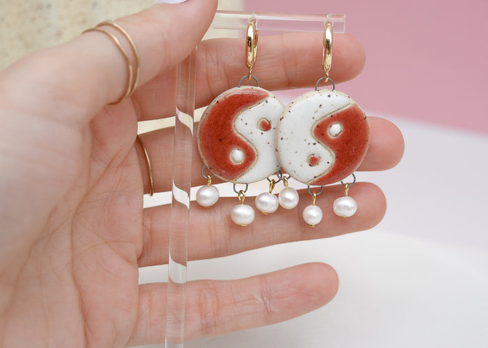 Yin Yang and Pearls Earrings - Juice Ceramics