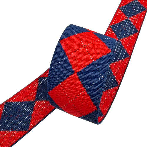 2 Meter | Blue-Red Classic Design Metallic Lurex Elastic