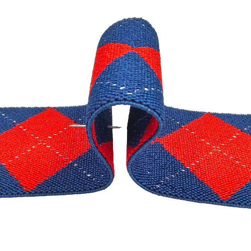 2 Meter | Blue-Red Classic Design Metallic Lurex Elastic