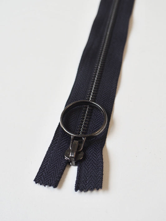 20cm/8inch Dark Navy Gunmetal O-Pull Metal Teeth Zips