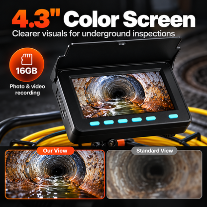 Video Sewer Camera with 20m/66ft Snake Cable, 4.3in Screen Industrial Endoscope, IP68 Waterproof, DVR Record, LED Lights, SD Card, Batteries, Flexible Spring Turns Easily, Drainage Pipe Inspect Tool for Plumbers, Car Repair & Home Plumbing