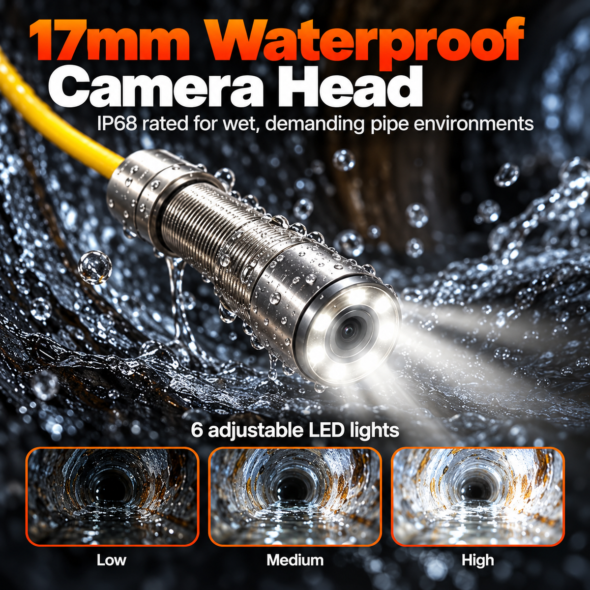 Video Sewer Camera with 20m/66ft Snake Cable, 4.3in Screen Industrial Endoscope, IP68 Waterproof, DVR Record, LED Lights, SD Card, Batteries, Flexible Spring Turns Easily, Drainage Pipe Inspect Tool for Plumbers, Car Repair & Home Plumbing