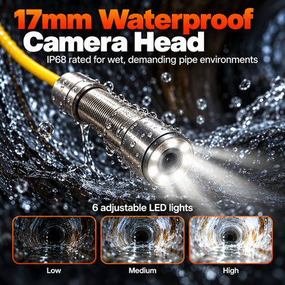 Video Sewer Camera with 20m/66ft Snake Cable, 4.3in Screen Industrial Endoscope, IP68 Waterproof, DVR Record, LED Lights, SD Card, Batteries, Flexible Spring Turns Easily, Drainage Pipe Inspect Tool for Plumbers, Car Repair & Home Plumbing