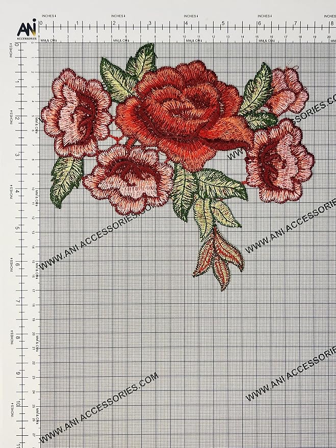 Ani Accessories embroidery flower patch for women on graph view showing floral design and shape for jackets shirts denim jeans and bags