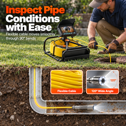 Video Sewer Camera with 20m/66ft Snake Cable, 4.3in Screen Industrial Endoscope, IP68 Waterproof, DVR Record, LED Lights, SD Card, Batteries, Flexible Spring Turns Easily, Drainage Pipe Inspect Tool for Plumbers, Car Repair & Home Plumbing
