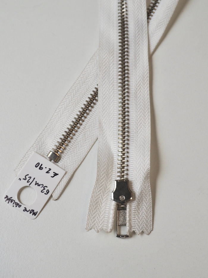 63cm/25inch White Metal Teeth Zips