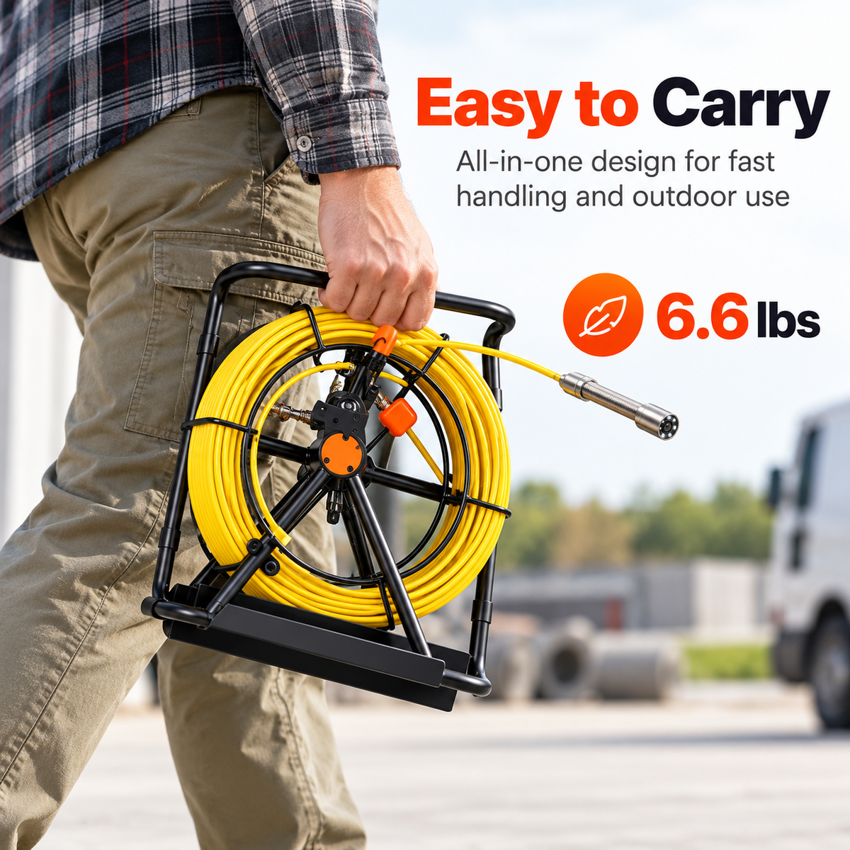 Video Sewer Camera with 20m/66ft Snake Cable, 4.3in Screen Industrial Endoscope, IP68 Waterproof, DVR Record, LED Lights, SD Card, Batteries, Flexible Spring Turns Easily, Drainage Pipe Inspect Tool for Plumbers, Car Repair & Home Plumbing