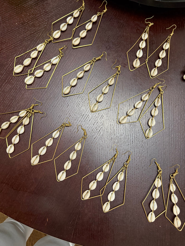 Kenyan Diamond Shape Brass Cowrie Earrings