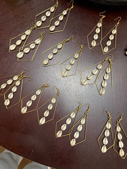 Kenyan Diamond Shape Brass Cowrie Earrings