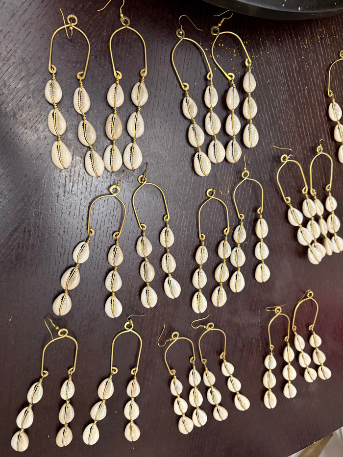 Kenyan Brass Drip Drop Cowrie Earrings
