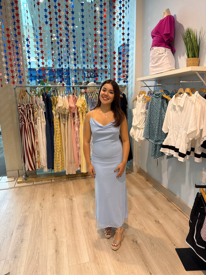 blush polka dot maxi