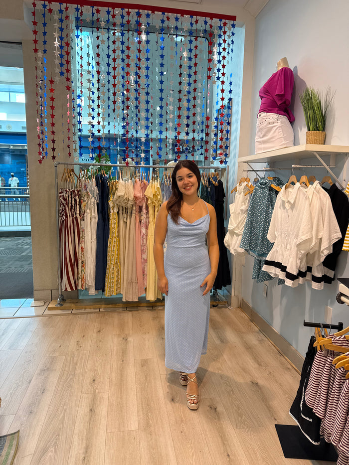 blush polka dot maxi