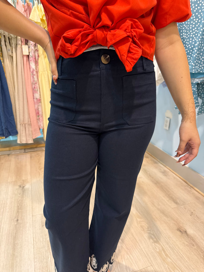 embroidered flowers pants