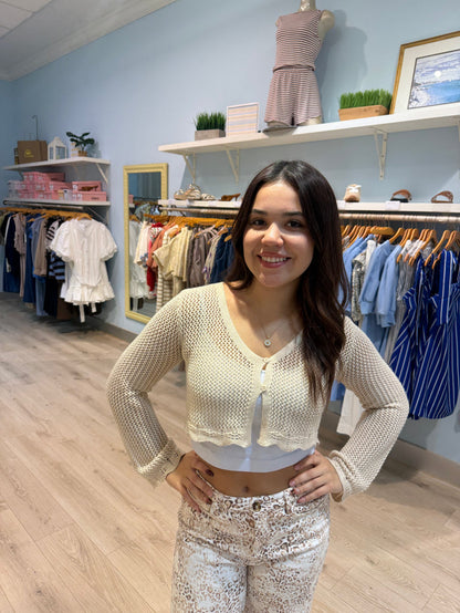beach knit button up long sleeve