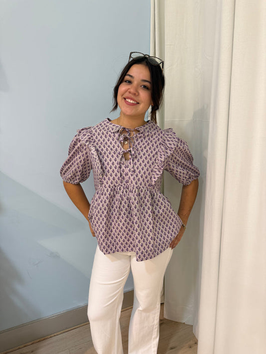 100% cotton ribbon detail top