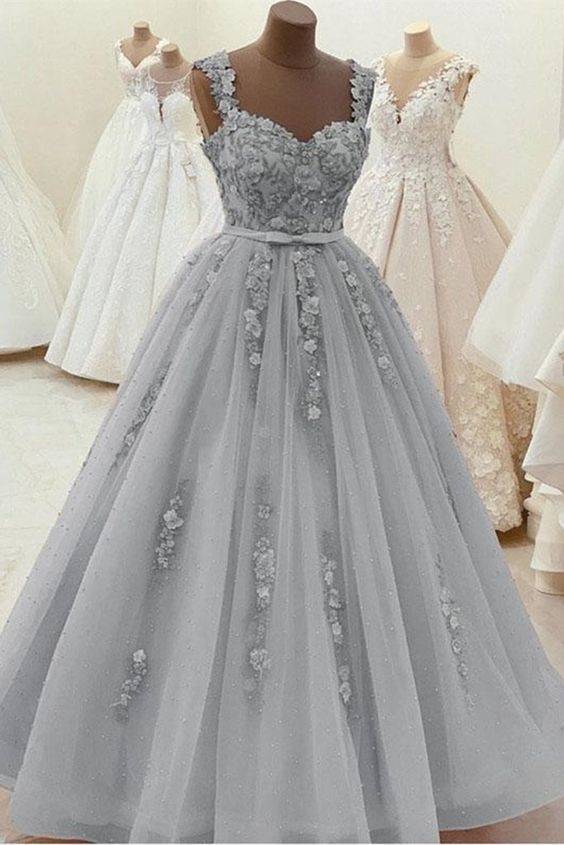 A-line Prom Dress 2023 Straps Lace Appliques Tulle with Pleats