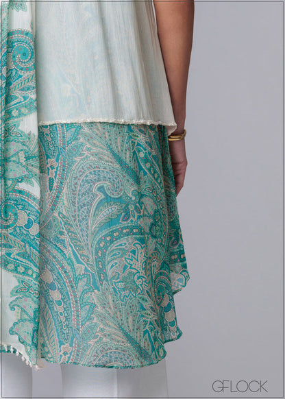 Aqua Hand Embroidered Scarf Top - 231125