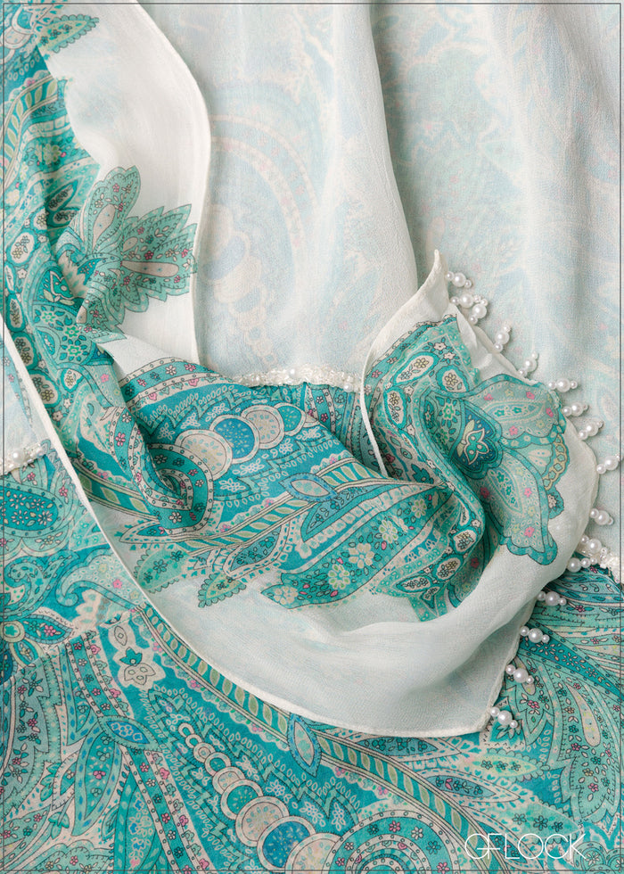 Aqua Hand Embroidered Scarf Top - 231125