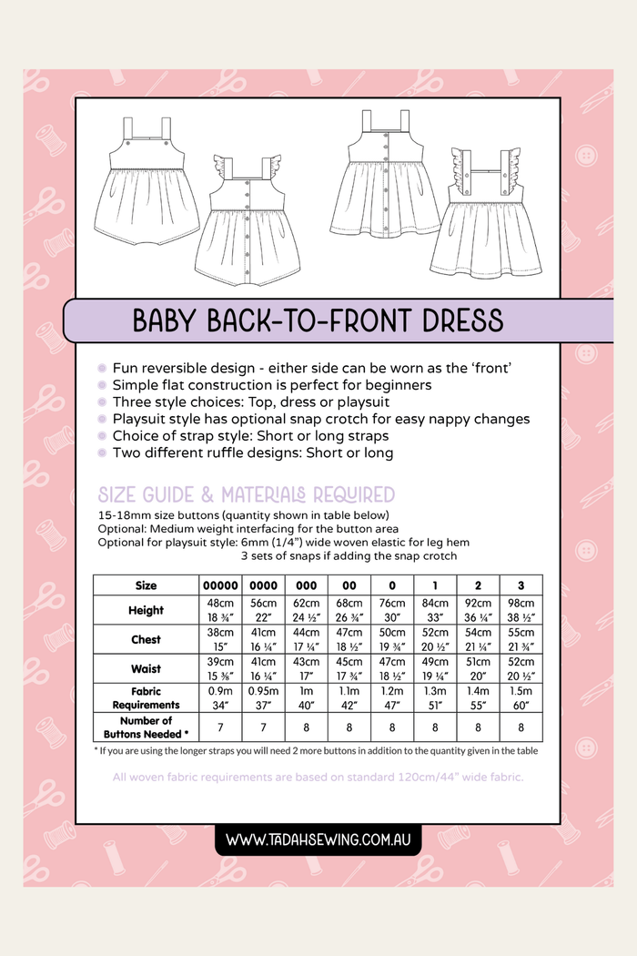 Baby Back to Front Dress & Romper Sewing Pattern