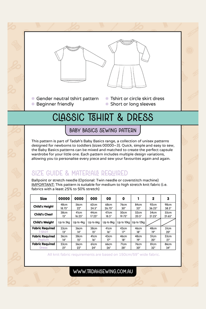 Baby Basics - Knit - Classic Tee & Dress Sewing Pattern
