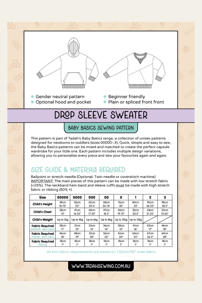 Baby Basics - Knit - Drop Sleeve Sweater Sewing Pattern