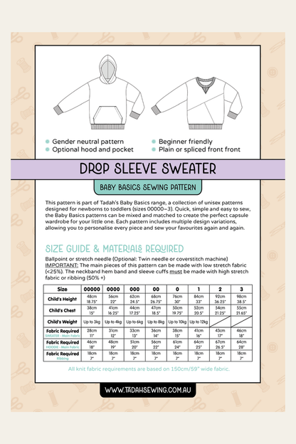 Baby Basics - Knit - Drop Sleeve Sweater Sewing Pattern