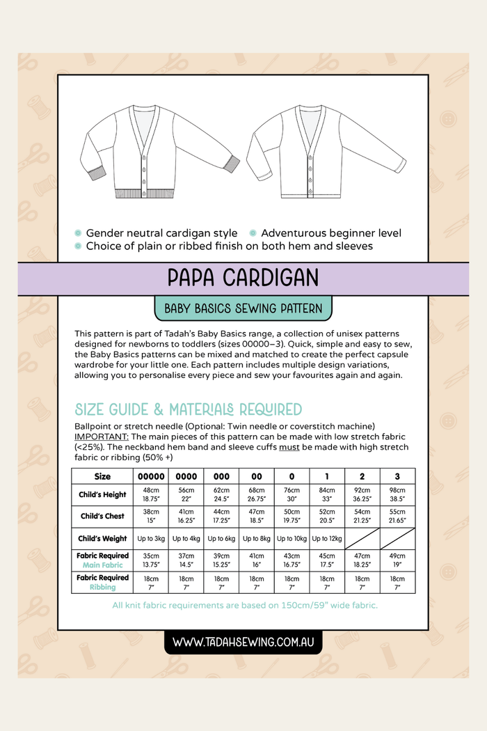 Baby Basics - Knit - Papa Cardigan Sewing Pattern