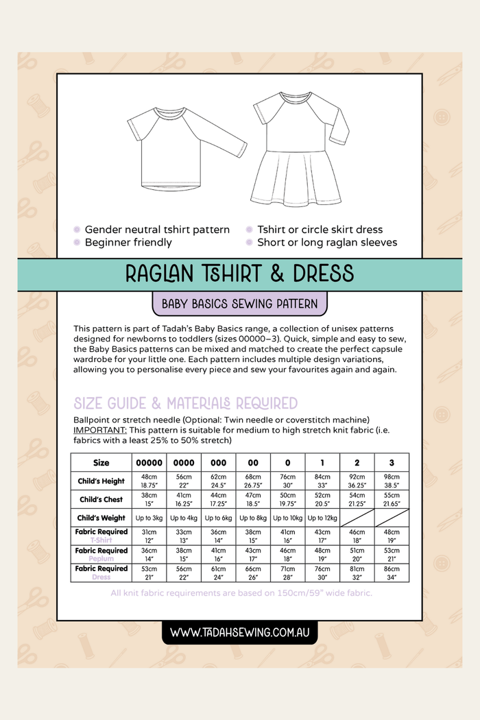 Baby Basics - Knit - Raglan Tee & Dress Sewing Pattern