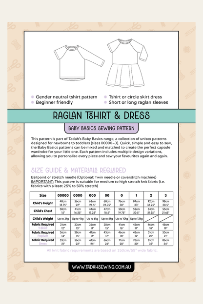 Baby Basics - Knit - Raglan Tee & Dress Sewing Pattern