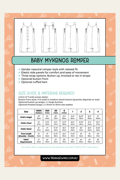 Baby Mykonos Romper Sewing Pattern