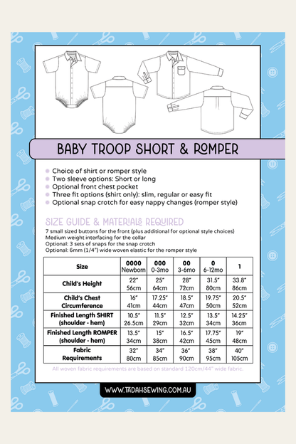 Baby Troop Shirt & Romper Sewing Pattern