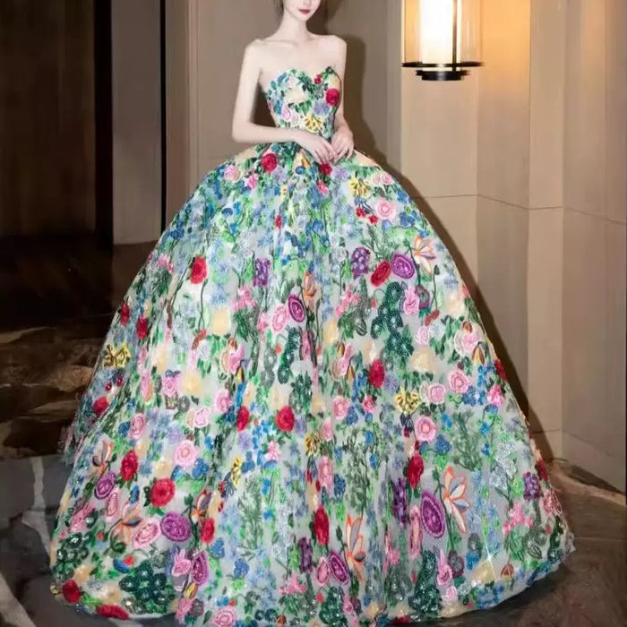 Ball Gown Floral Prom Dress 2025 Corset Back Quinceanera Dress
