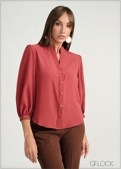 Balloon Sleeved Button-Down Shirt - 160226
