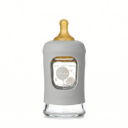 Biberon en verre à col large avec manchon Hevea 150ml - Gorgeous Grey