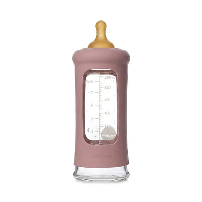 Biberon en verre à col large avec manchon Hevea 250ml - Rosewood