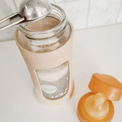 Biberon en verre à col large avec manchon Hevea 250ml - Sable