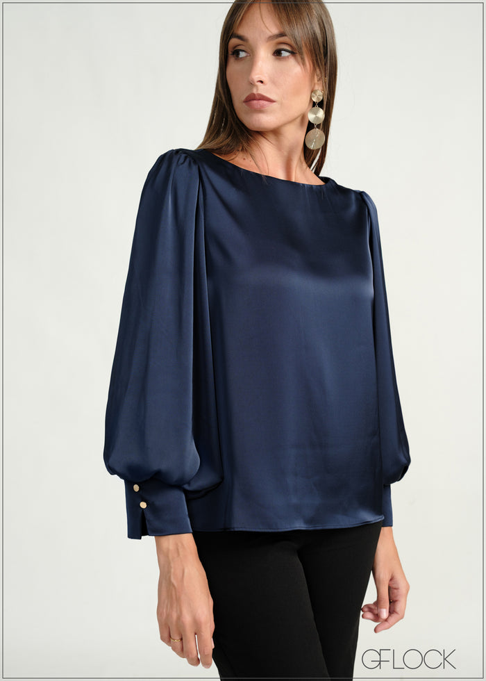 Bishop Sleeved Satin Top - 160226