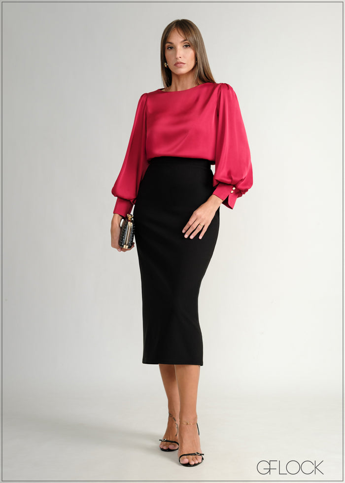 Bishop Sleeved Satin Top - 160226