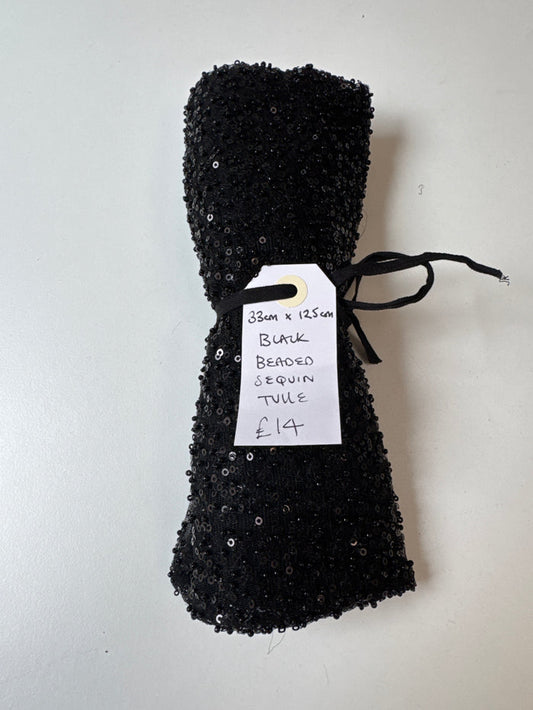 Black Beaded Sequin Tulle Remnant