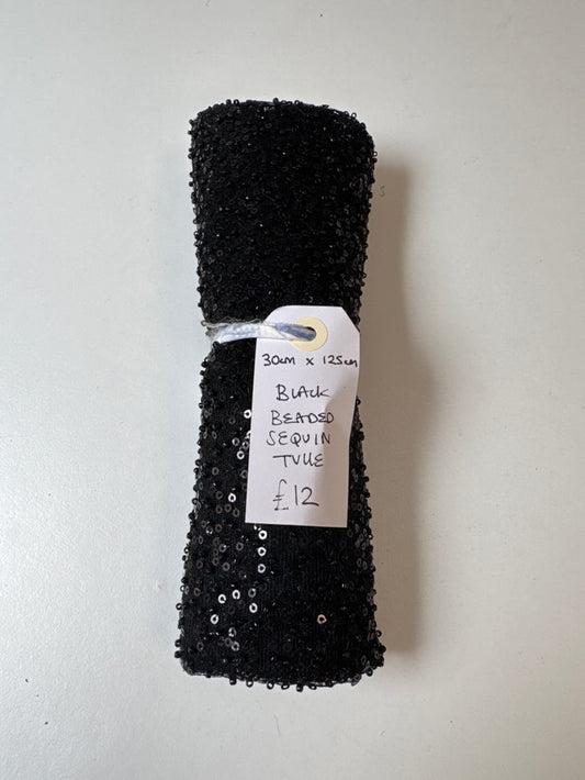Black Beaded Sequin Tulle Remnant