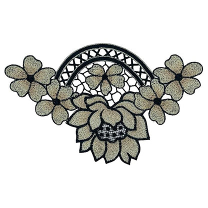 Black Boundary Flower Embroidered Sew & Heat Transfer Applique Patch