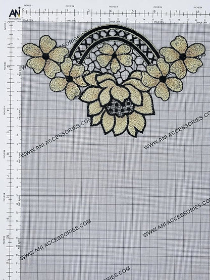 Black Boundary Flower Embroidered Sew & Heat Transfer Applique Patch