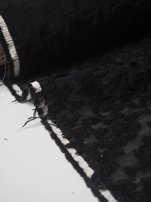 Black Cotton Fringe Sheer Jacquard
