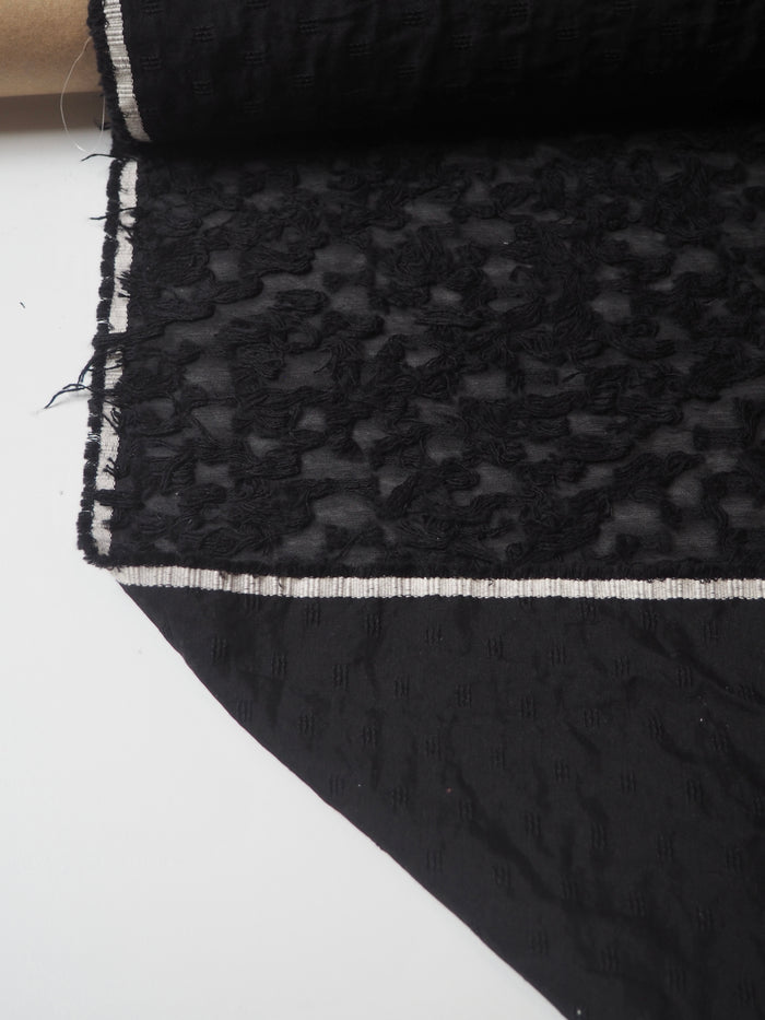 Black Cotton Fringe Sheer Jacquard