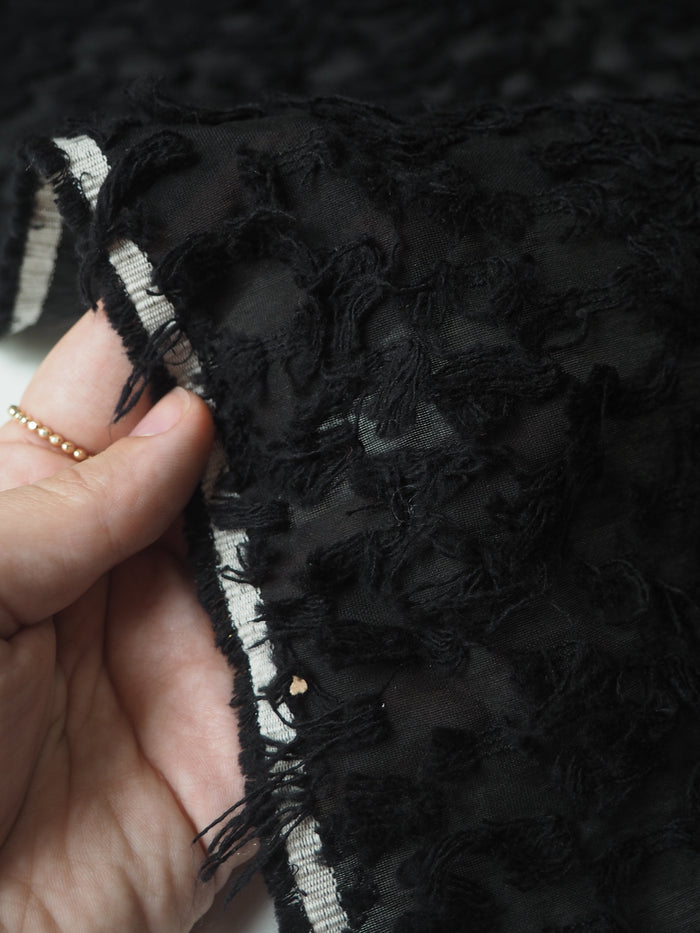 Black Cotton Fringe Sheer Jacquard