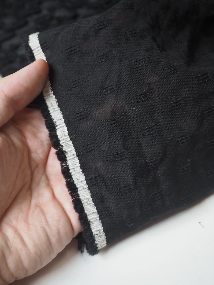 Black Cotton Fringe Sheer Jacquard