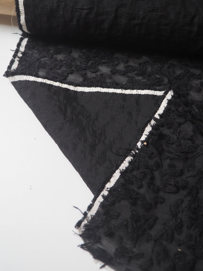 Black Cotton Fringe Sheer Jacquard