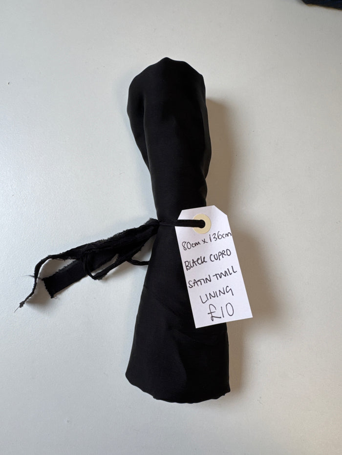 Black Cupro Satin Twill Lining Remnant
